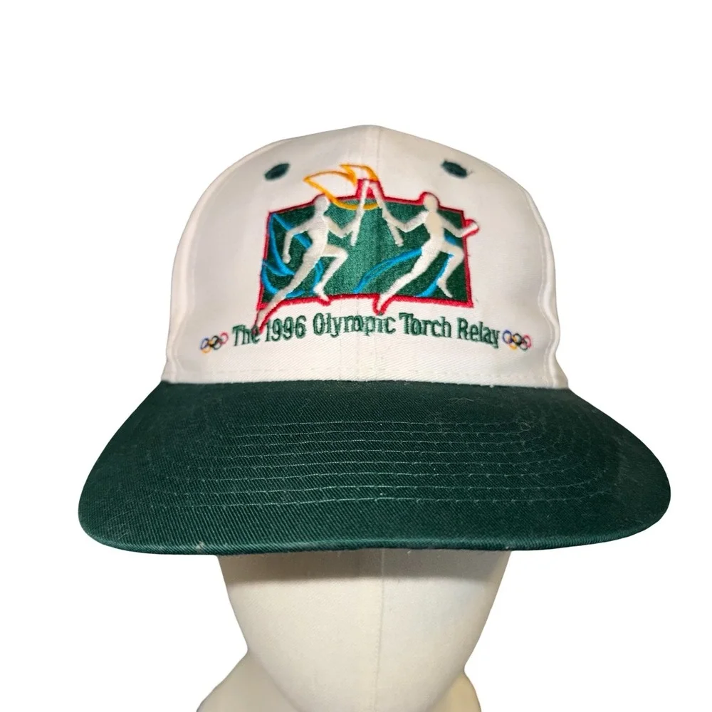 Vintage 1996 Atlanta Olympics Games Torch Relay The Game Snapback Hat Cap White